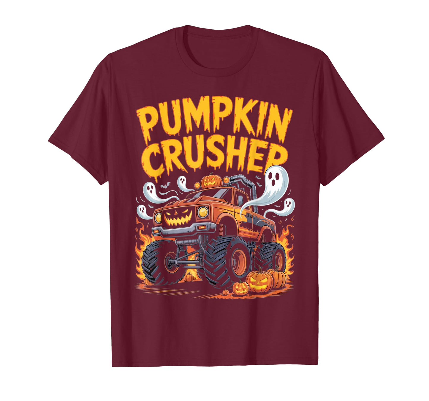 Pumpkin Crusher Monster Truck Ghosts Halloween for Boys T-Shirt