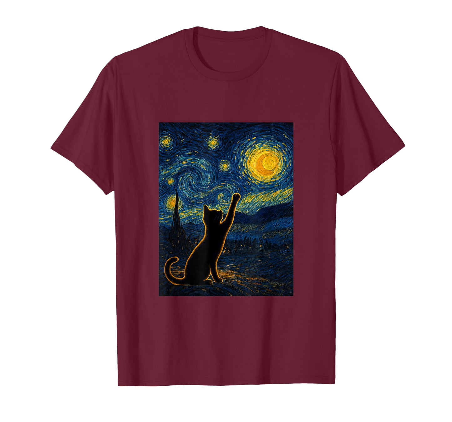 Starry Night Van Gogh Black Cat, Funbibi Cat Dad Gifts T-Shirt