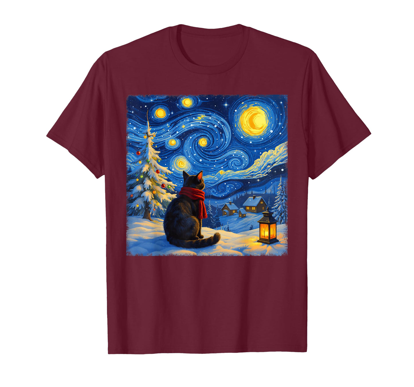 Cat Starry Night Christmas Cats Lover Winter Holiday Xmas T-Shirt