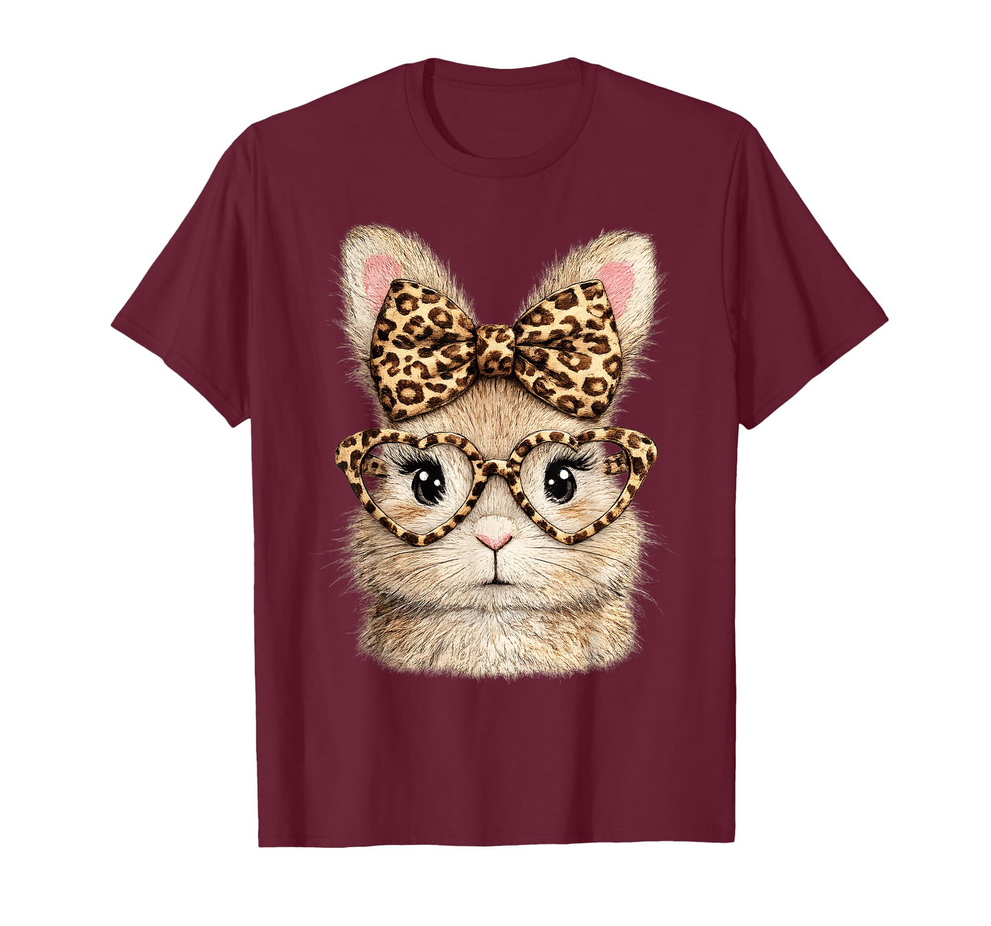 Funny Bunny Face Heart Glasses Bandana Leopard Rabbit T-Shirt