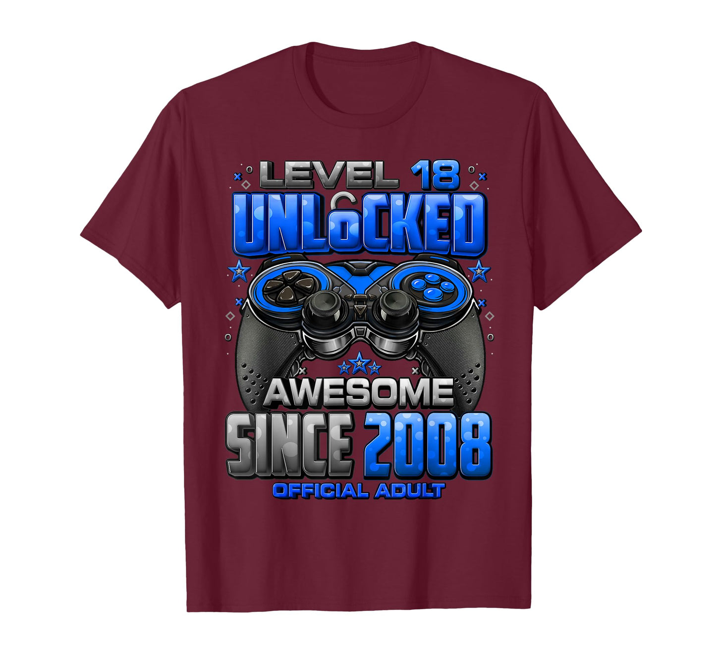 Level 18 Unlocked Awesome Since 2008 18th Birthday Gaming T-Shirt