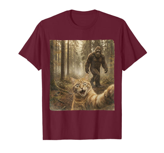 Funny Cat Selfie Sasquatch Bigfoot Humor Graphic Cat Lover T-Shirt