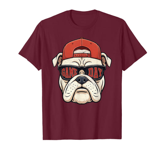 Bulldog Animal Graphic with Cap and Sunglasses T-Shirt