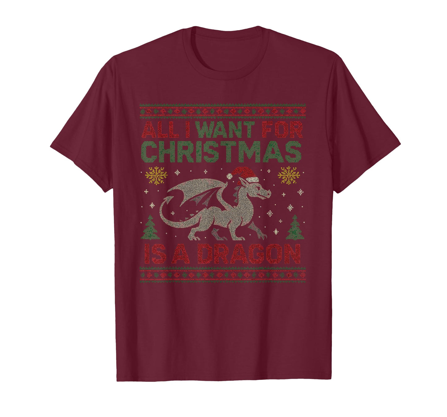 All I Want for Christmas is A Dragon & Books Ugly Sweater T-Shirt