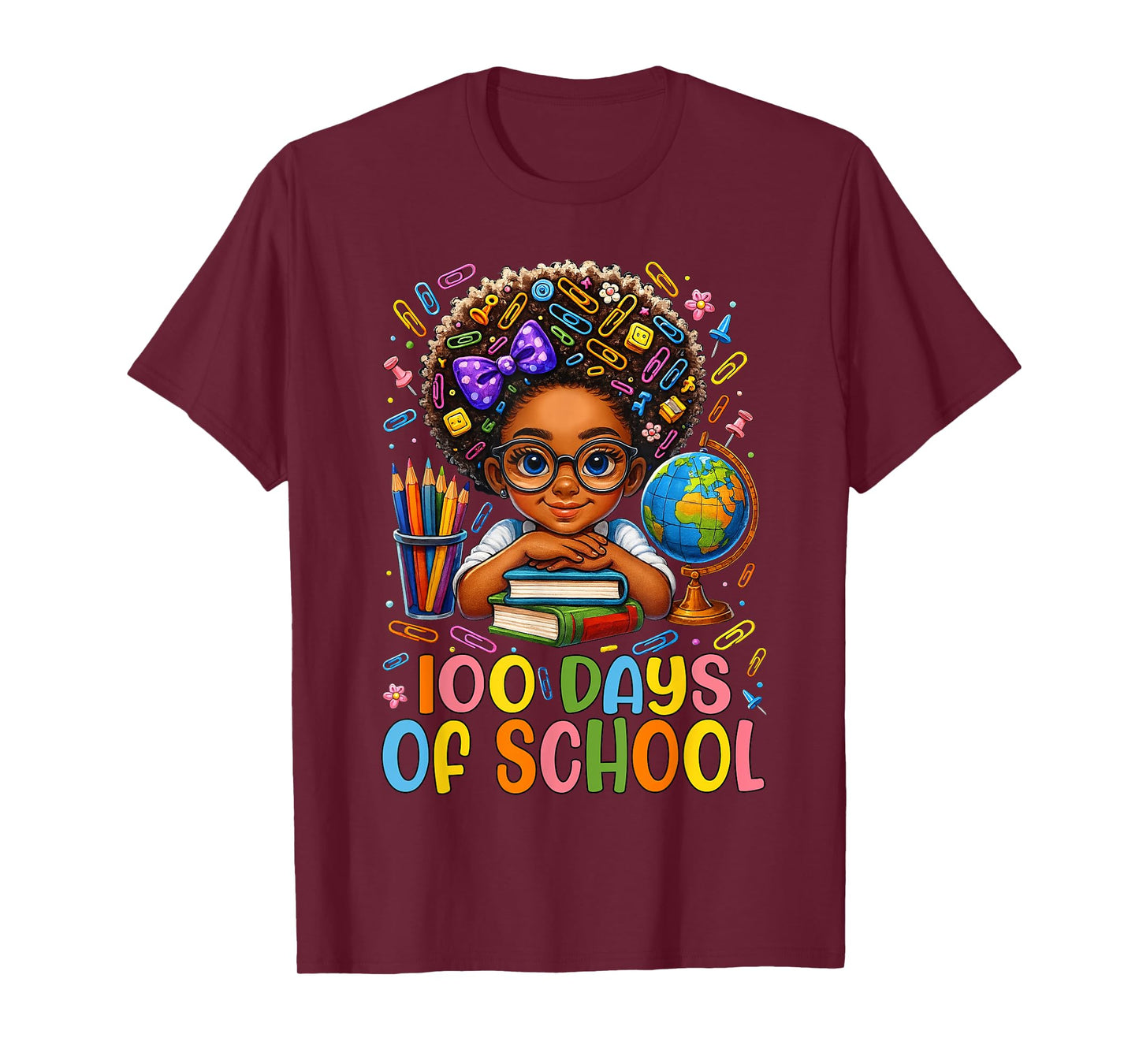 100 Days of School Afro Girl Messy Bun 100 Days Smarter Kids T-Shirt