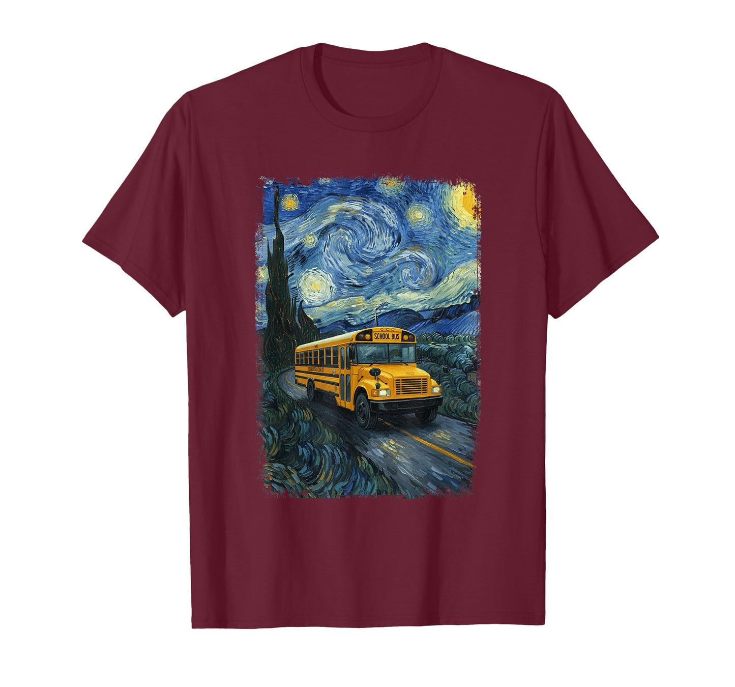 School Bus Van Gogh Starry Night Bus Driver T-Shirt