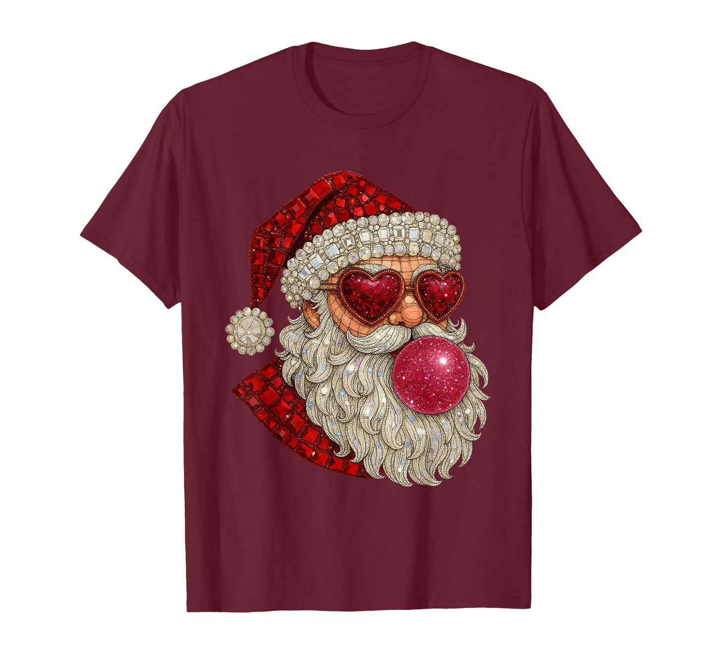 Glam Santa Bubblegum Heart Glasses Xmas T-Shirt