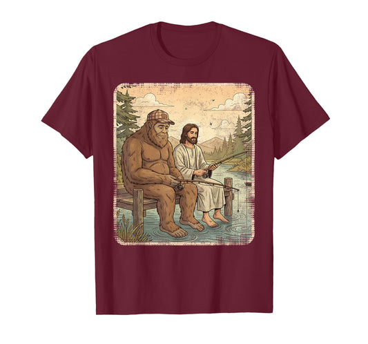 Funny Bigfoot Jesus Fishing Sasquatch Lover T-Shirt
