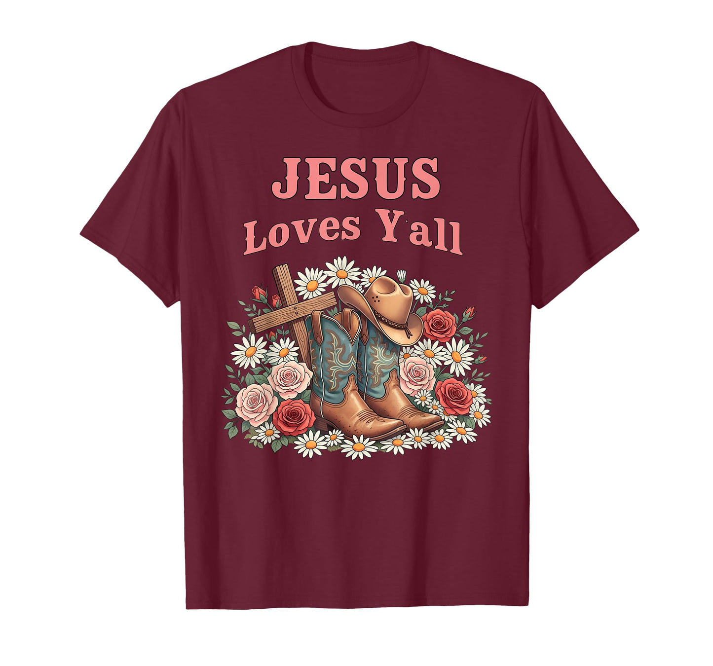 Cute Christian Cowgirl Jesus Loves Y'all Religious T-Shirt