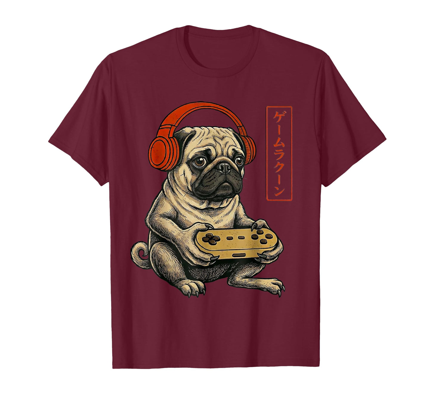 Japanese Gamer Pug Dog Art Men Women Boys Funny Gaming T-Shirt