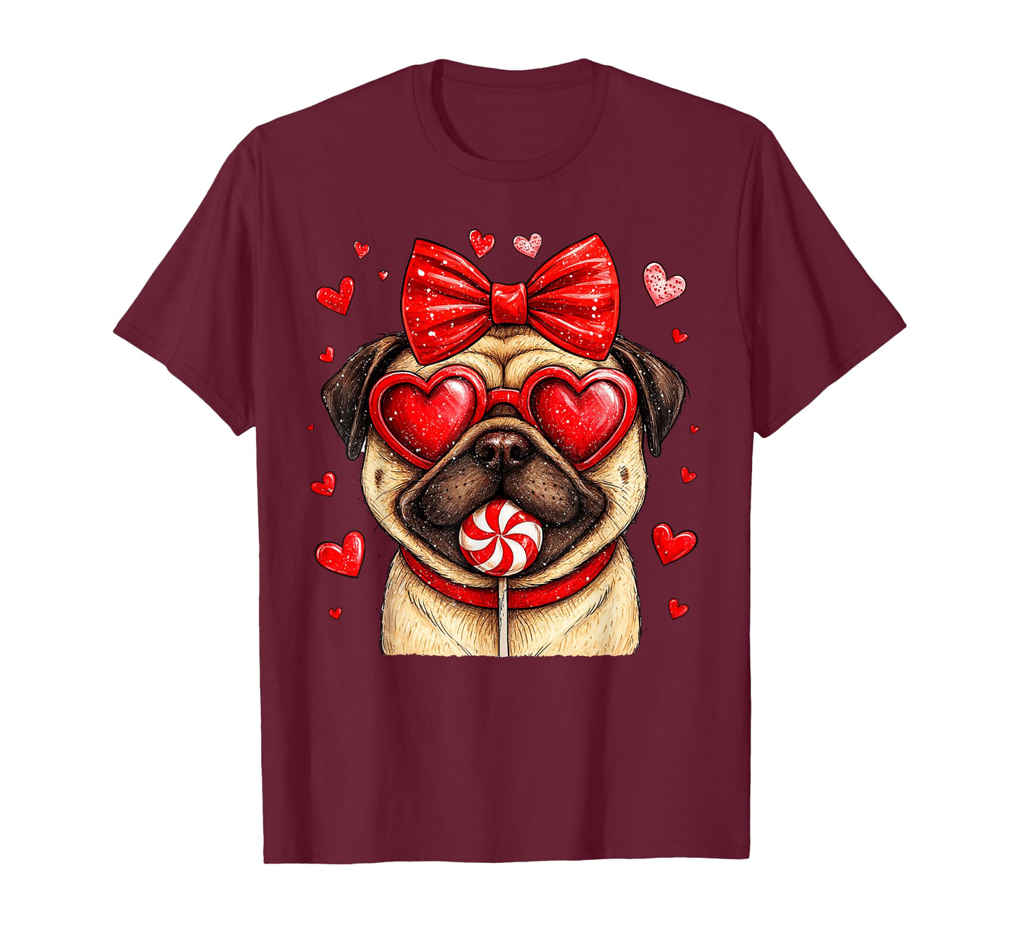 Cute Pug Valentine Heart Candy Valentines Day Girls Kids T-Shirt