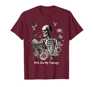 Book are My Therapy Skeleton Book Reading Floral Butterfly T-Shirt