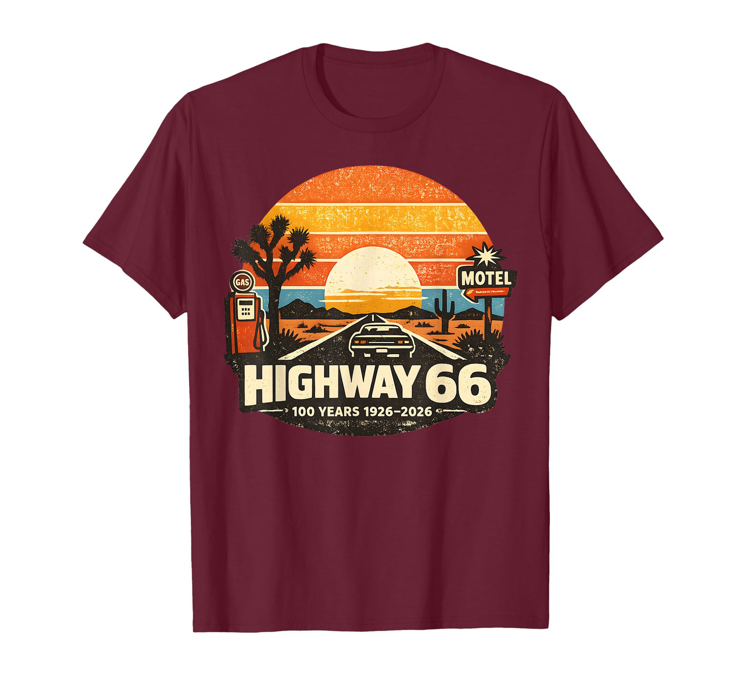 Highway 66 100 Years 1926-2026 Classic Car Lover Anniversary T-Shirt