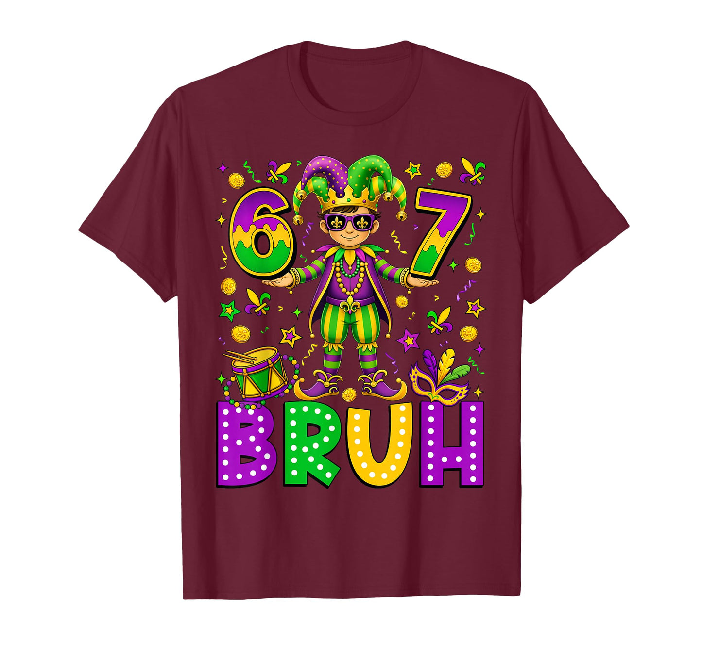 Mardi Gras Six Seven Bruh Funny Meme 6 7 Carnival Boy Kids T-Shirt