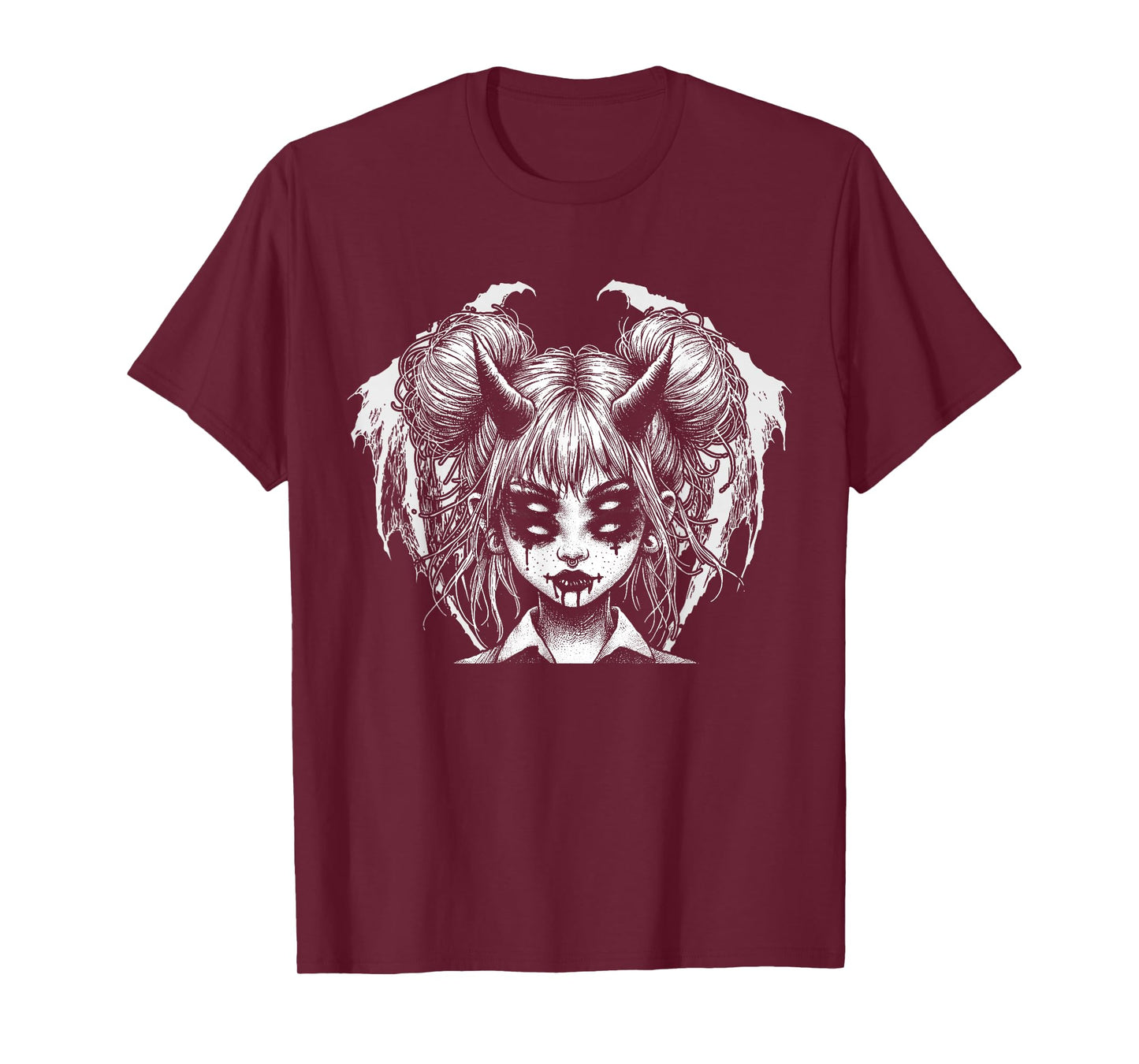 Satanic Devil Halloween Horned Girl Goth Glitch T-Shirt
