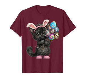 Cute Black Cat Easter Bunny Ears Eggs Easter Day Women Kids T-Shirt