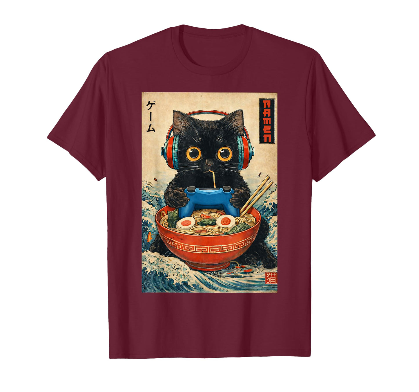 Cat Ramen Japanese Funny Graphic Tees Kawaii Cat Anime Gifts T-Shirt
