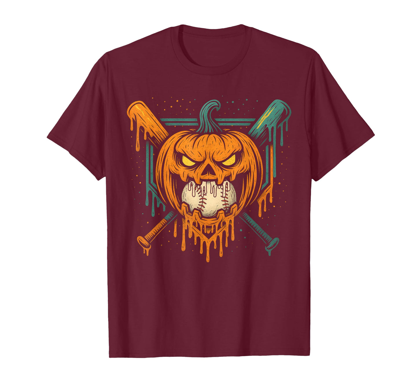 Pumpkin Halloween Baseball Ice Cream Drip Spooky Boys Youth T-Shirt