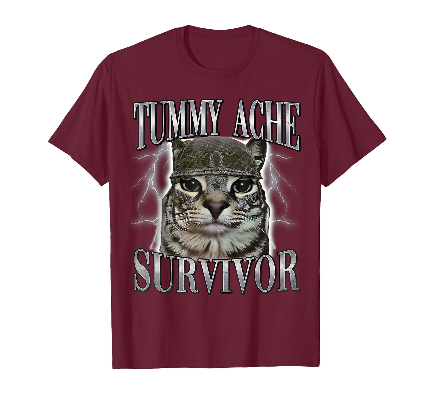 Tummy Ache Survivor Cat Meme Funny Saying Cats Animals Quote T-Shirt