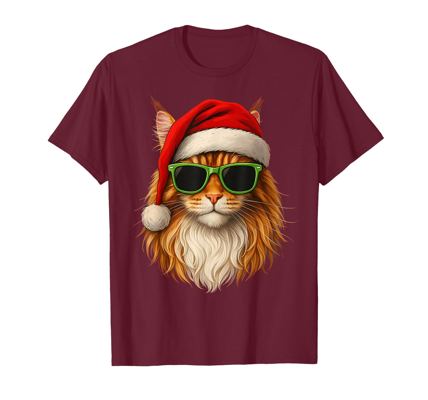 Meowy Catmas Santa Hat Maine Coon Cat Christmas Pajamas T-Shirt