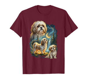 Shih Tzu Howling to The Moon Night Dog Art T-Shirt
