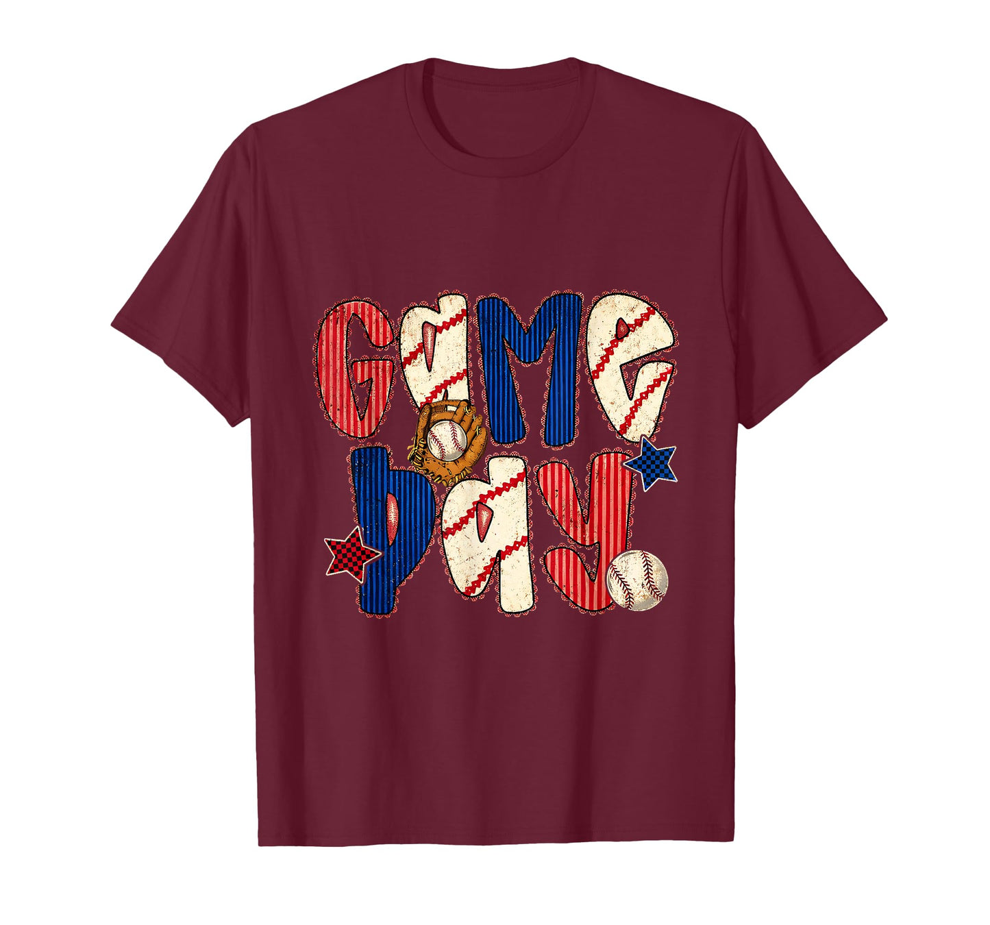 Preppy Baseball Game Day Retro Patchwork T-Shirt