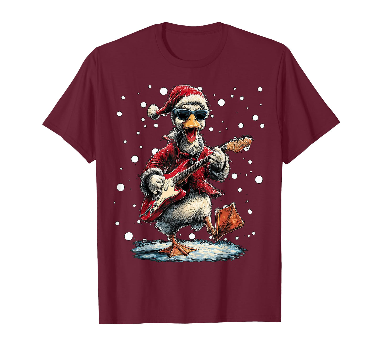 Christmas Duck Playing Guitar Funny Musician Animal Music T-Shirt