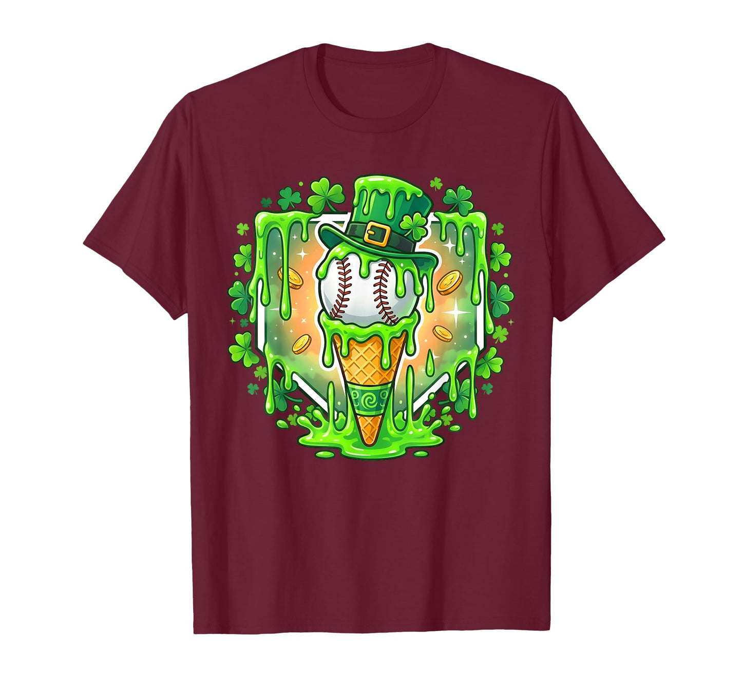 St Patrick Day Baseball Drip Ice Cream Baseball Home Plate T-Shirt