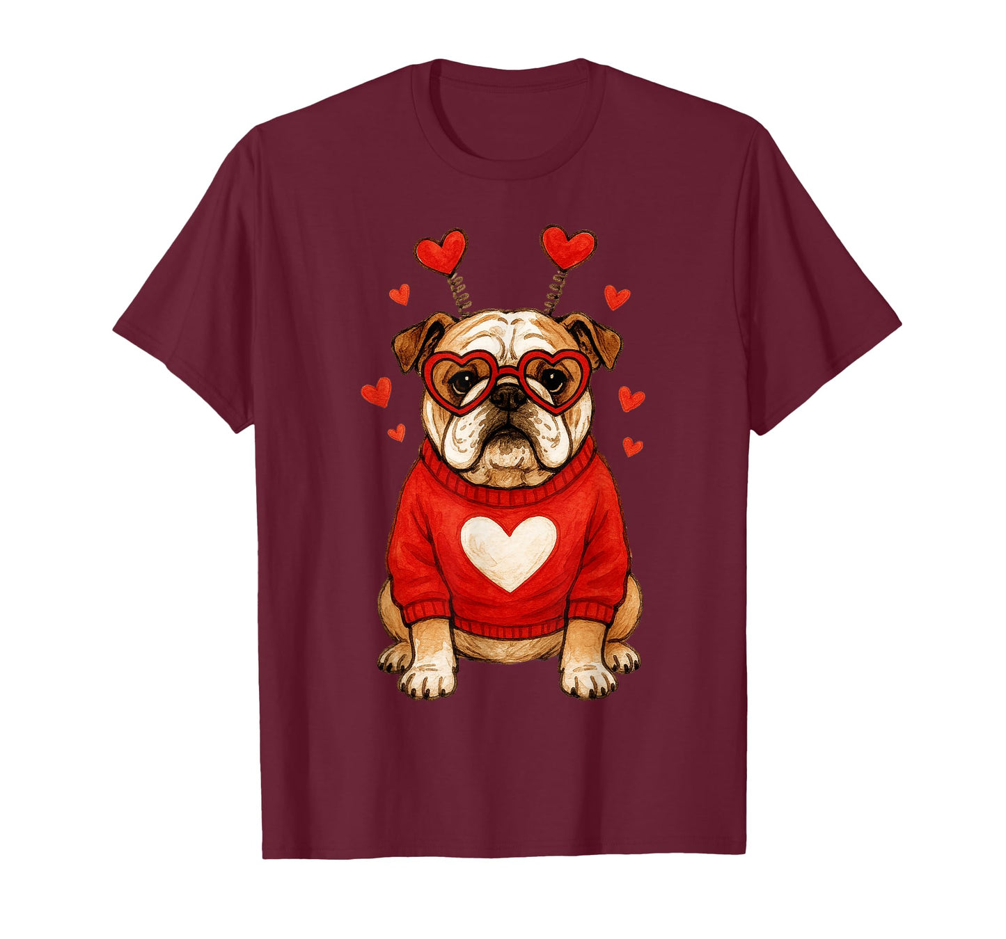 English Bulldog Dog Valentines Day Hearts Dog in Sweater Mom T-Shirt