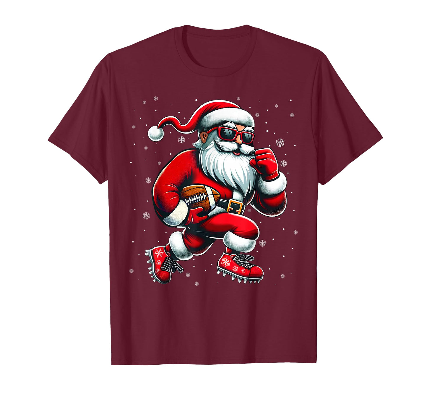 Santa Playing Football Men Boys Christmas Football Players T-Shirt