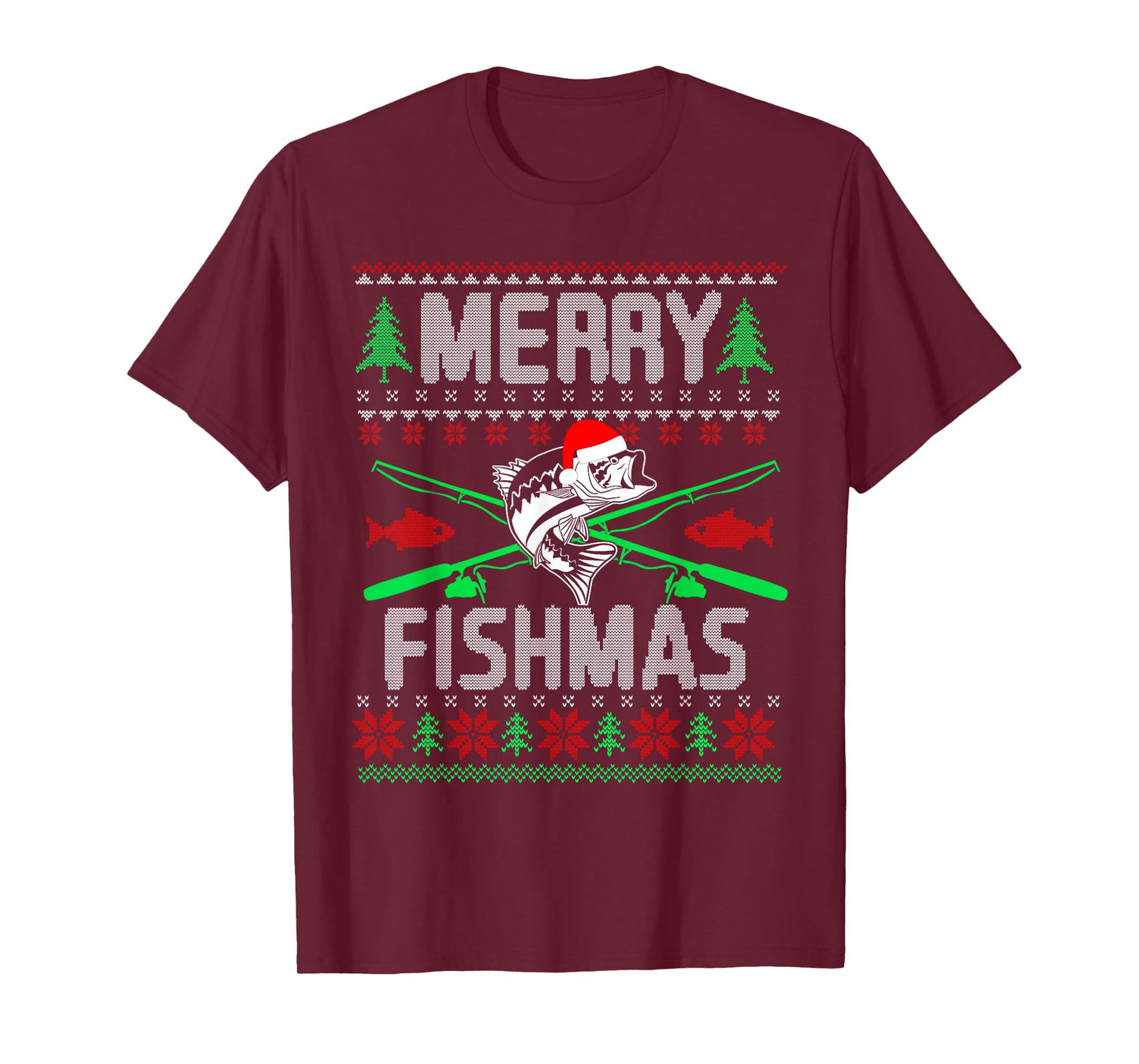 Merry Fishmas Bass Fish Fishing Christmas Ugly Sweater Xmas T-Shirt