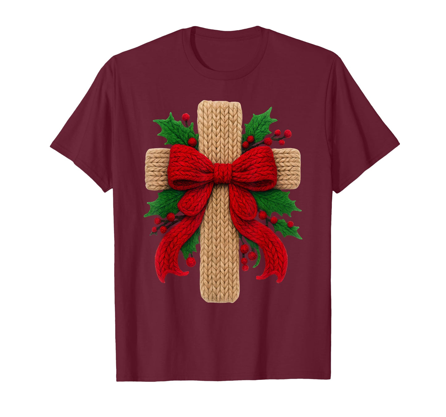 Christian Cross Crochet Jesus Xmas Pajamas Holiday Christmas T-Shirt