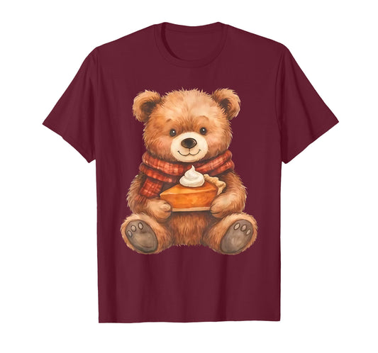 Retro Bear with Pumpkin Pie Cozy Fall Winter Thanksgiving T-Shirt