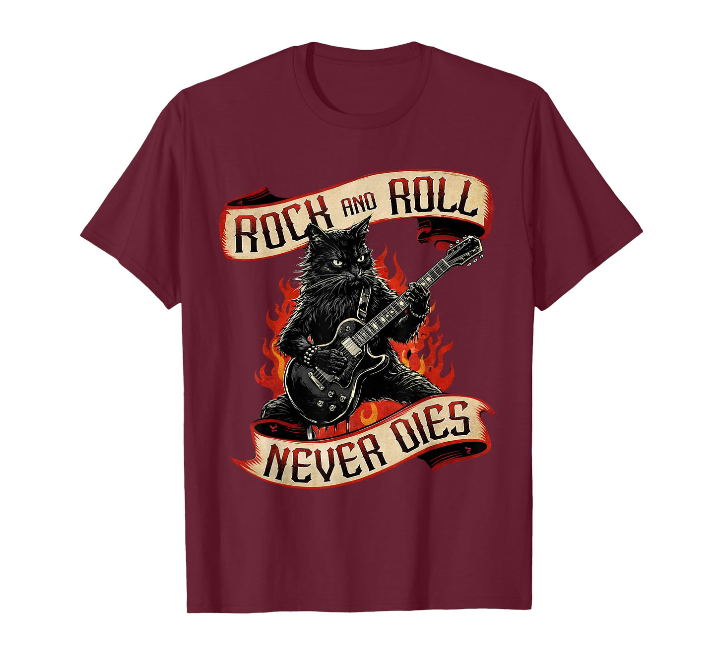 Black Cat Playing Electric Guitar Rock n Roll Gothic Rocker T-Shirt