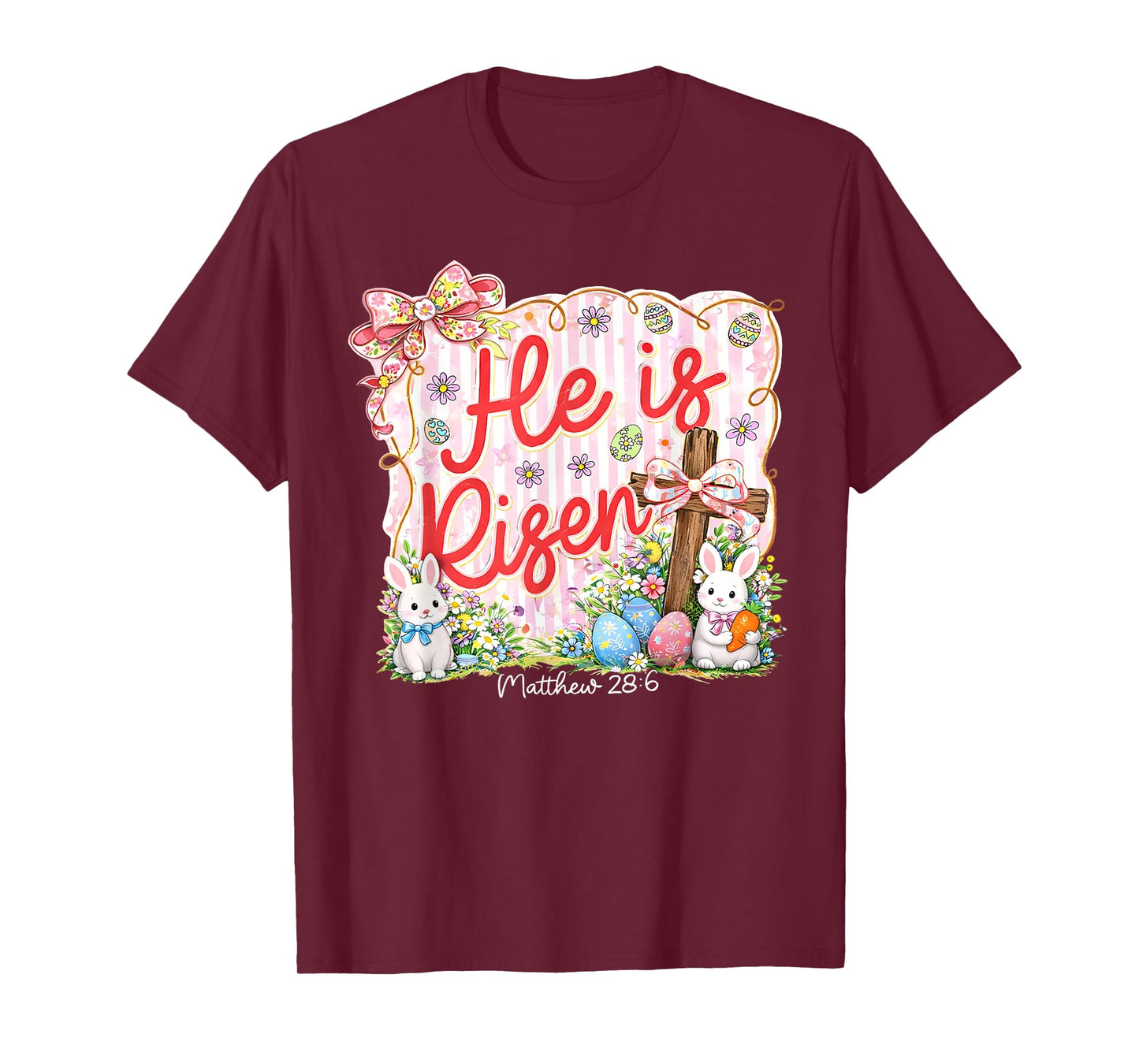 Preppy Easter He is Risen Bunny Eggs Women Girls T-Shirt