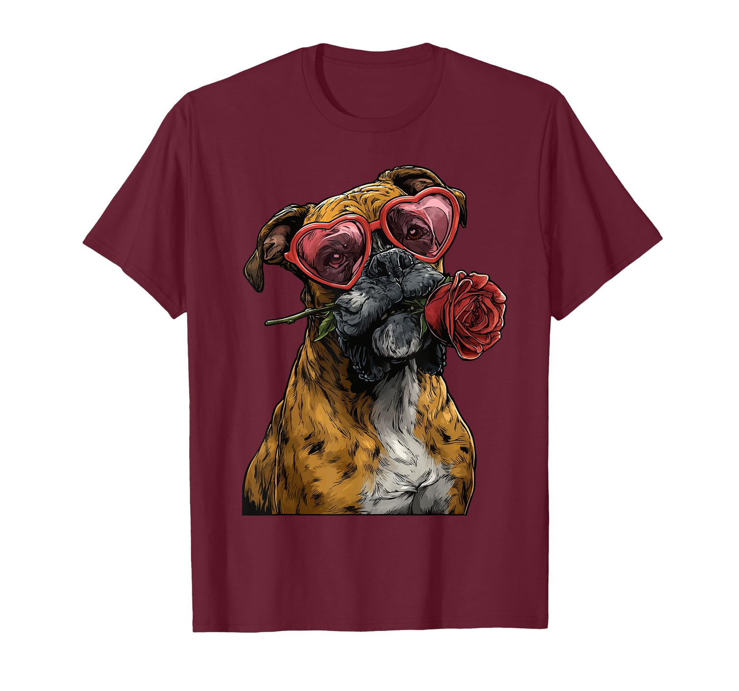 Cute Boxer with Heart Glasses Rose Valentine's Day Dog T-Shirt