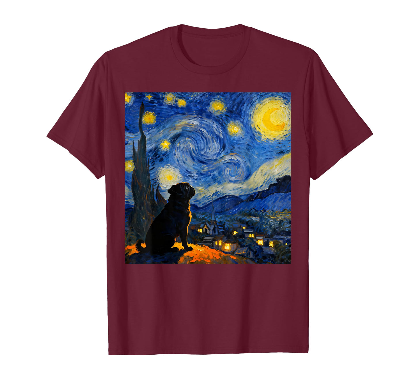 Funny Pug Graphic Van Gogh Style Starry Night Pug Lovers T-Shirt