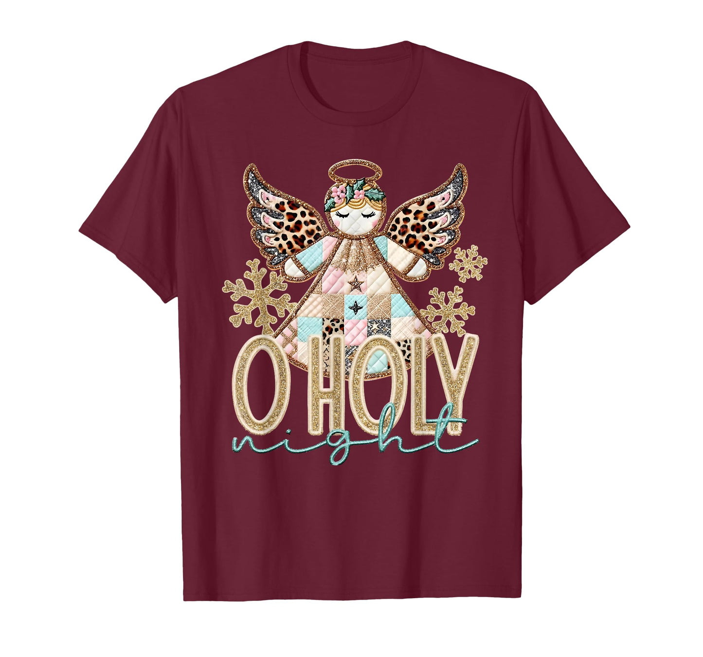 O Holy Night Patchwork Angel Christian Jesus Christmas Xmas T-Shirt