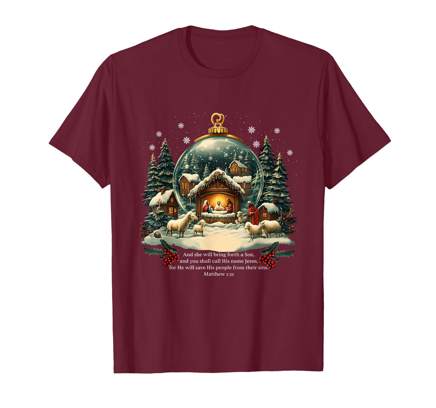 Nativity Ornament Christmas Scene Matthew 1:21 T-Shirt