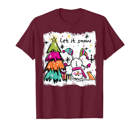 Funny Christmas Snowman Tree Let It Snow Retro Design T-Shirt