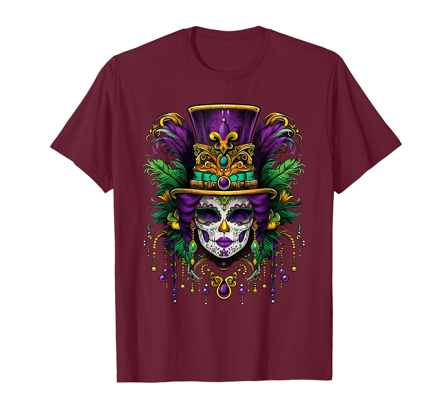 Mardi Gras Mask Feathers Carnival New Orleans Fleur De Lis T-Shirt