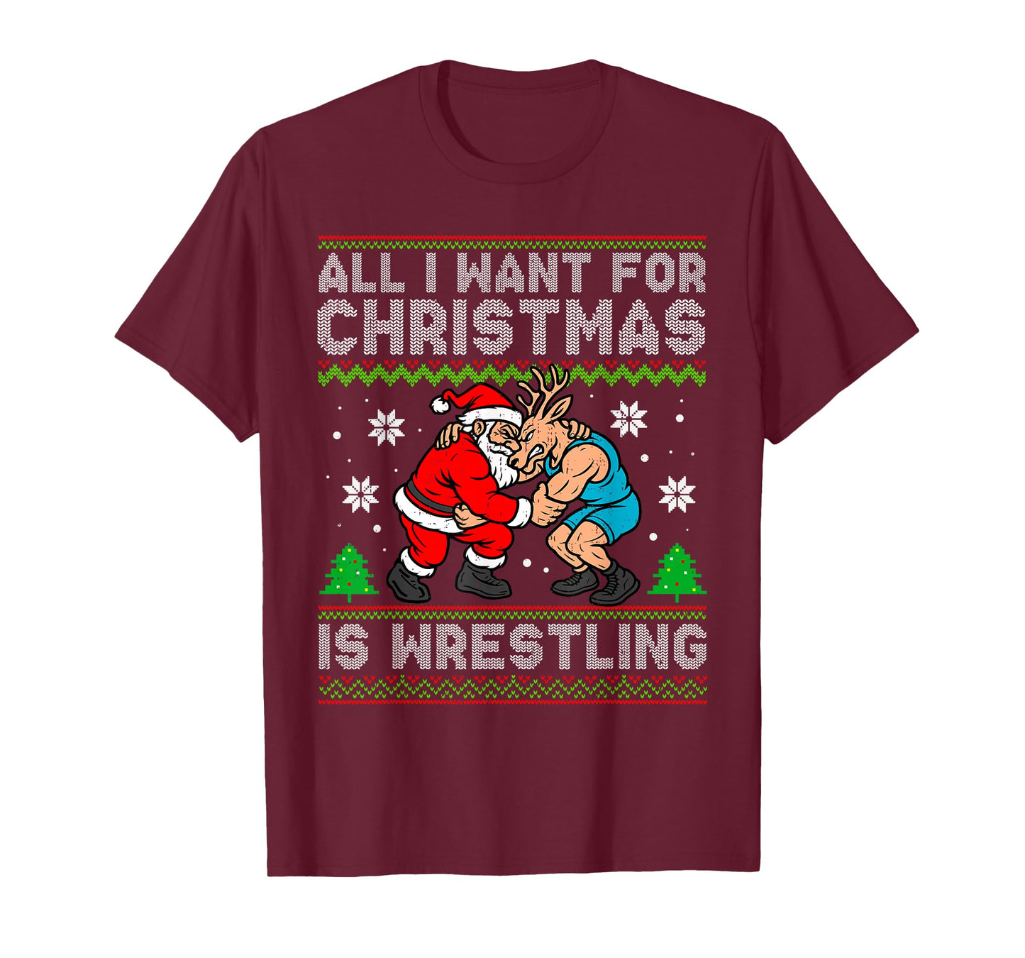 Funny Wrestling Santa Reindeer Ugly Christmas Wrestler Xmas T-Shirt