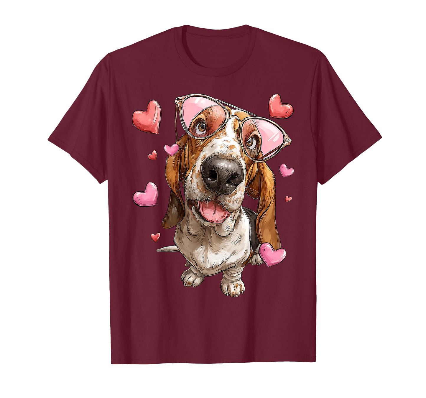Basset Hound Dog Valentine's Day Heart Sunglasses T-Shirt
