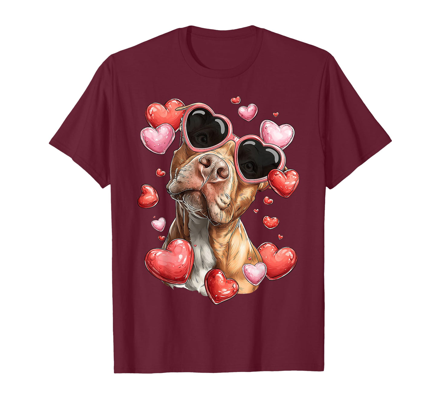 Pitbull Dog Valentine's Day Heart Glasses T-Shirt