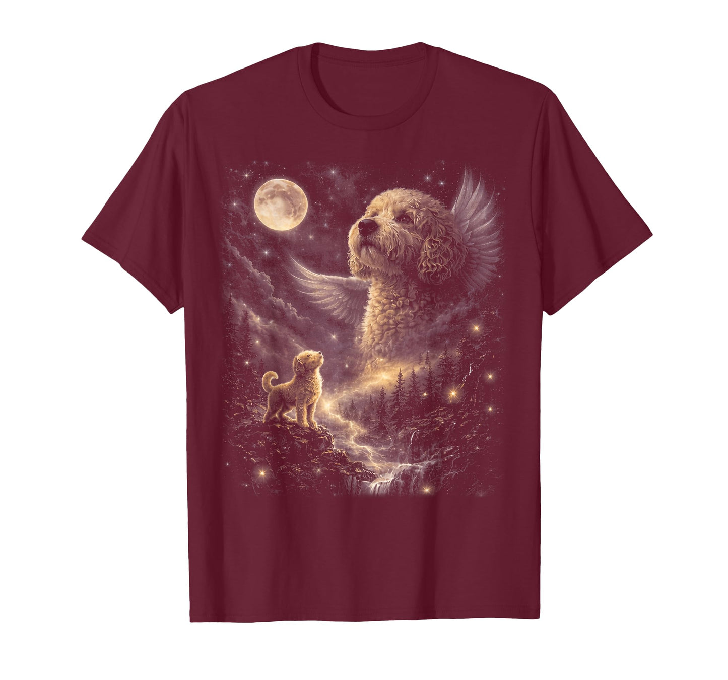 Goldendoodle Howling to The Moon Vintage Mystical Dog Art T-Shirt