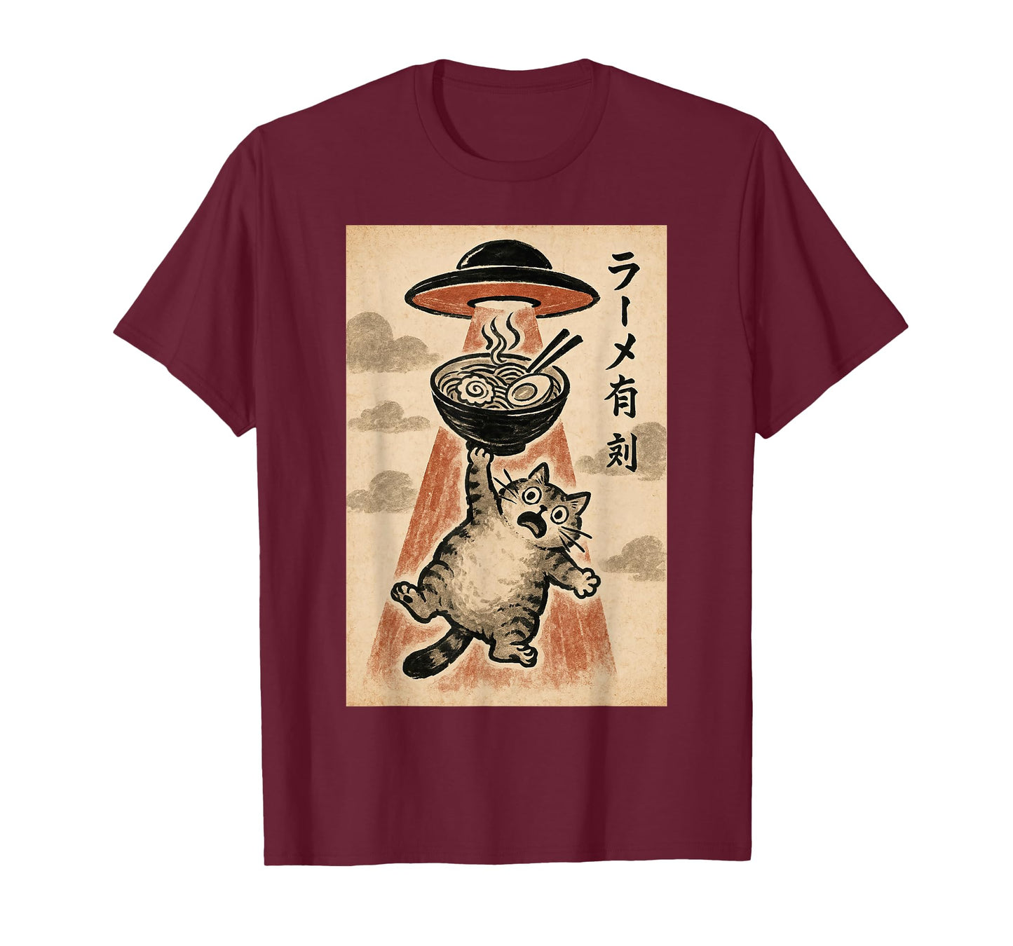 Cat UFO Ramen Funny Japanese Anime Men Women Teen Boys Girls T-Shirt