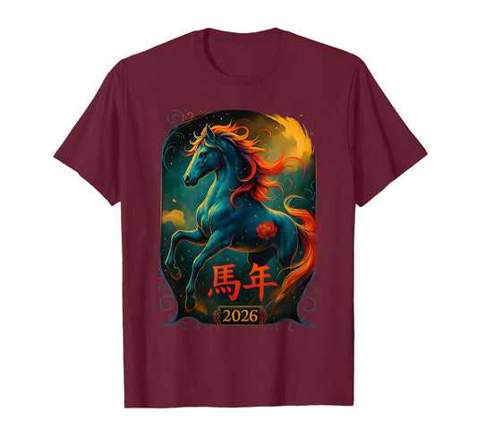 Beautiful Year of The Horse Fiery Mane Chinese New Year 2026 T-Shirt
