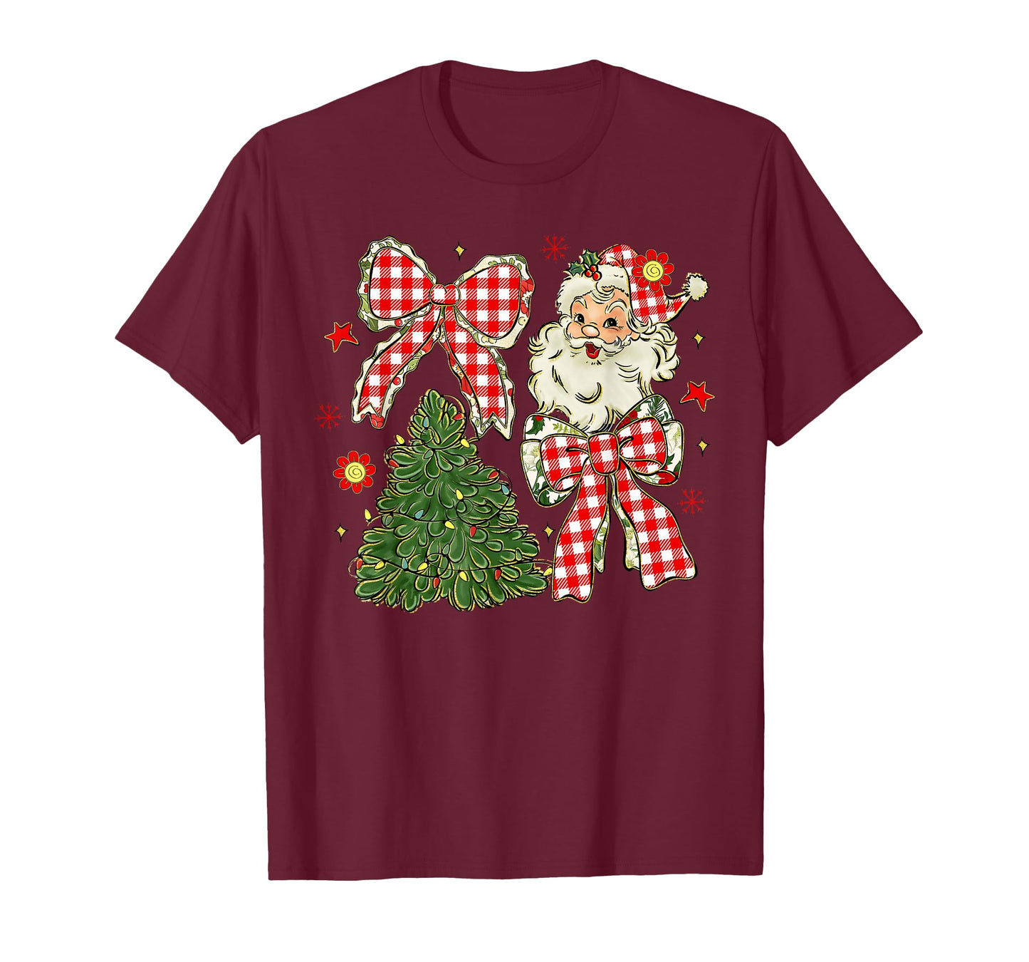 Coquette Bow Christmas Xmas Tree Holiday Santa Claus Girly T-Shirt