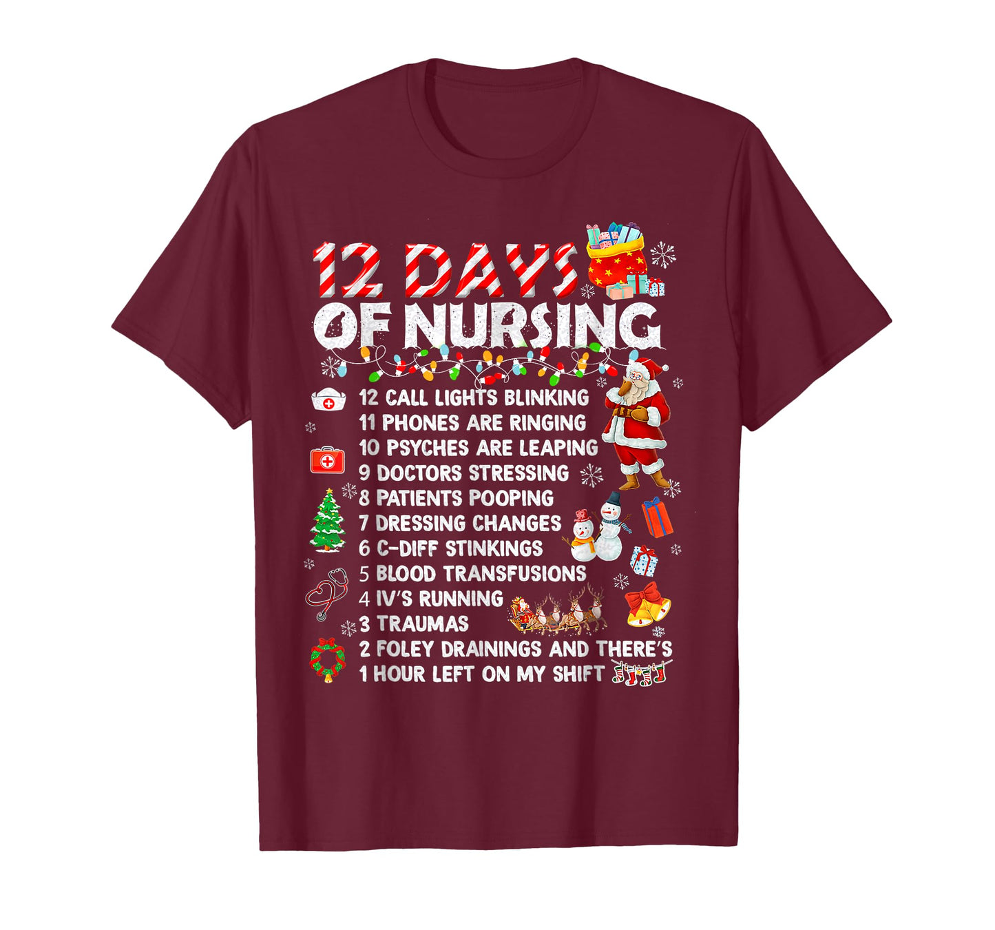 Nurses Merry Christmas Funny 12 Days of Nursing Xmas Women T-Shirt