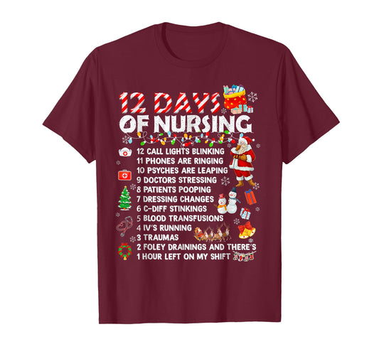 Nurses Merry Christmas Funny 12 Days of Nursing Xmas Women T-Shirt